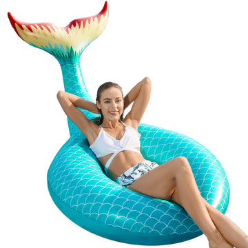 Jasonwell Giant Inflatable Mermaid Tail Pool Float with Fast Valves Pool Floaties Tube Summer Beach Ster Fwimming Pool Party Lounge Raft Waloaty Decorations Toys for Adults Kids Green L - Jasonwell